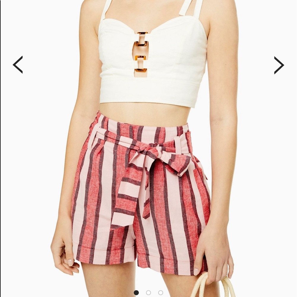 Topshop Red Stripe Linen Shorts